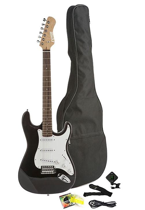 Fever Full Size Electric Guitar with Gig Bag, Clip on Tuner, Cable, Strap and Strings Color Black image 1