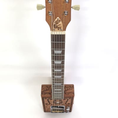 Handcrafted Engraved Solid Mahogany 6 String Opening Body Full 24.75"Scale Electric Cigar Box Guitar image 8