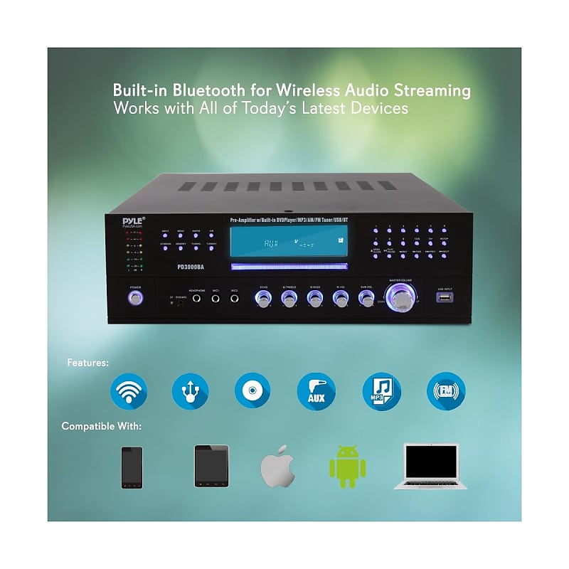 Pyle PD3000BA Home Theater Bluetooth Streaming Preamplifier Receiver, 3000W  Reverb