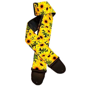 Country Girl Sunflower Artisan Handmade Guitar Strap  Bright Yellow And Green image 1
