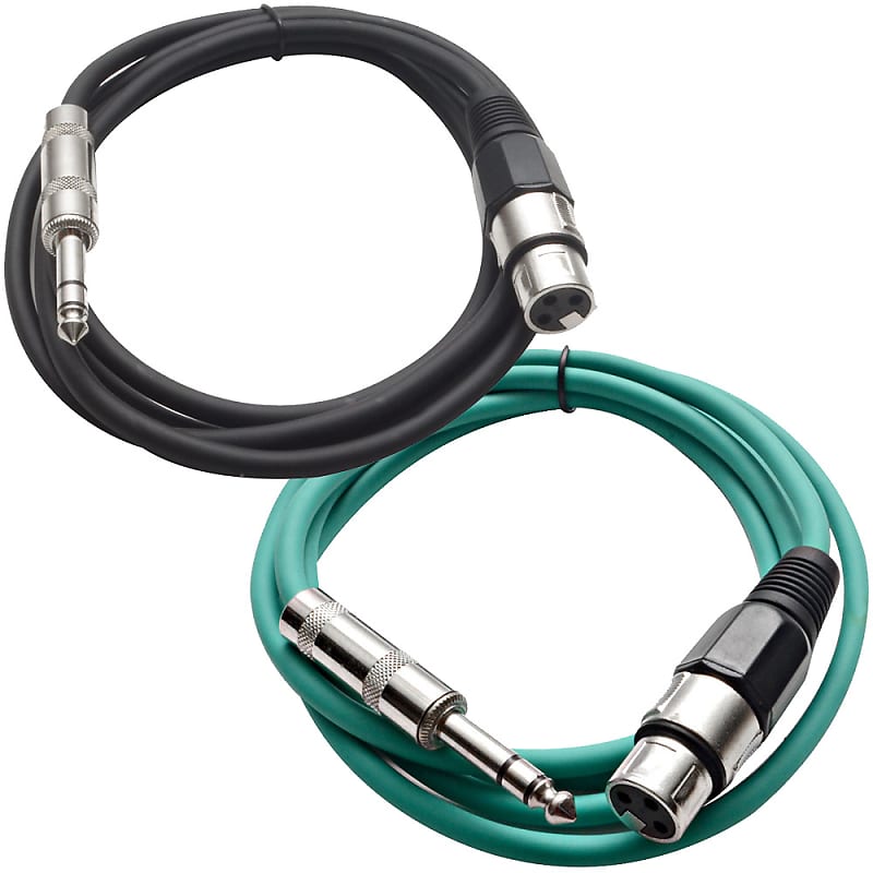 2 Pack of 1/4 Inch to XLR Female Patch Cables 6 Foot Extension Cords Jumper - Black and Green image 1
