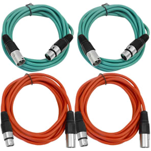 Seismic Audio SAXLX-10-2GREEN2RED XLR Male to XLR Female Patch Cables - 10' (4-Pack)