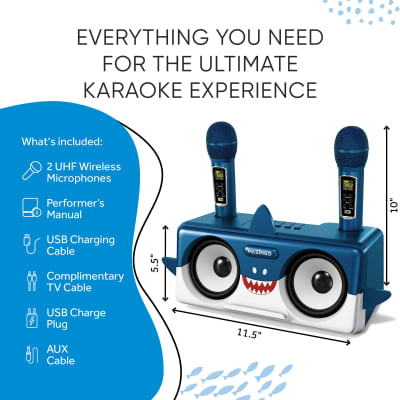 MASINGO 2023 New Portable Shark Karaoke Machine for Boys & Girls, w/Bluetooth Speakers, 2 Wireless Microphones, PA System & Karaoke Song Mode! Best Birthday Gift for Kids & Baby Toddlers - Spinto G3 image 8