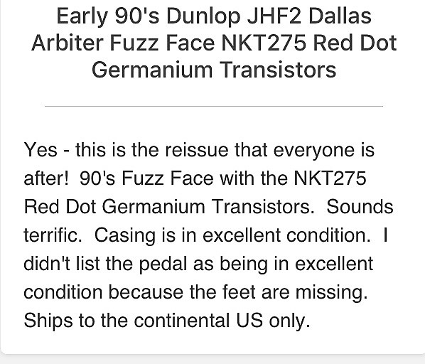 Early 90's Dunlop JHF-2 Dallas Arbiter Fuzz Face NKT275 Red Early 90's Dunlop JHF-2 Dallas Arbiter Fuzz Face NKT275 Red