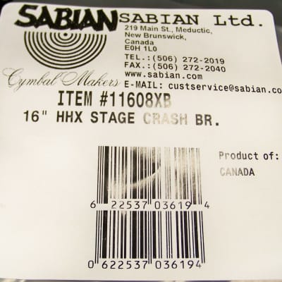 Sabian HHX 16" Stage Crash Cymbal/Brilliant Finish/Model #11608XB/Brand New image 4