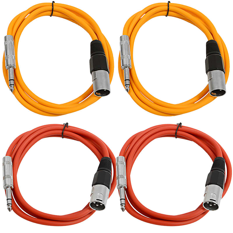 4 Pack of 1/4 Inch to XLR Male Patch Cables 6 Foot Extension Cords Jumper - Orange and Red image 1