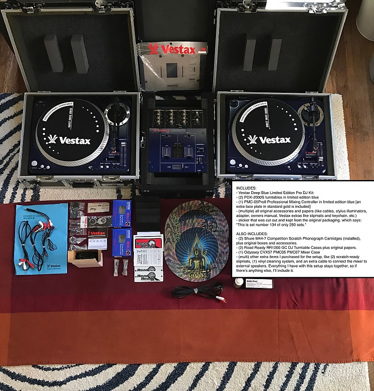 Vestax Deep Blue Limited Edition Pro DJ Set (PDX-2000S PMC-05ProII) plus  extras, rare #134 of 250