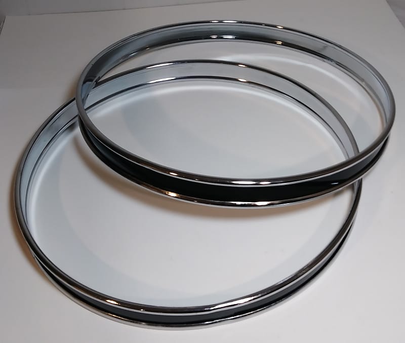16" Chrome Bass Drum Hoops / Black Wrap Inlay Reverb