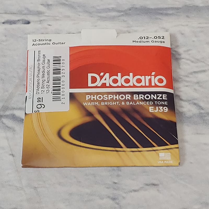 D'Addario Phosphor Bronze 12 String Medium Gauge 12-52 Acoustic Guitar Strings image 1