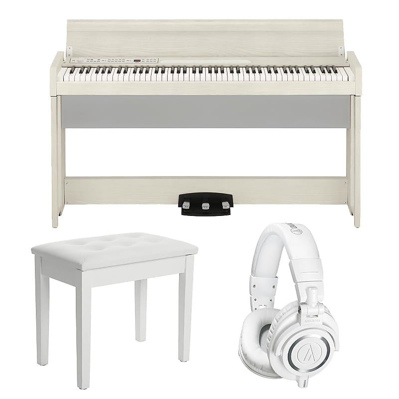 Korg C1 Air Digital Piano with Bluetooth (Limited Edition White Ash), SONGMICS Piano Bench White, AT image 1