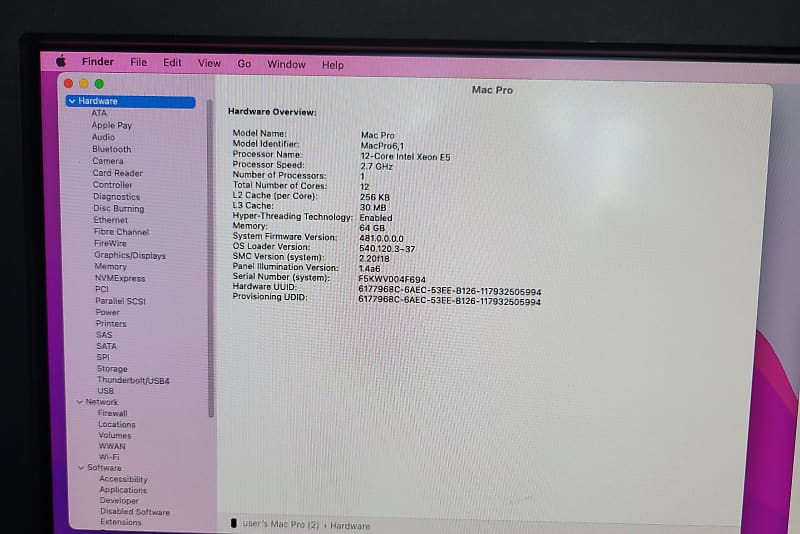 Apple A1481 Late 2013 Mac Pro 6,1 Tower 2.7 GHz 12-Core Apple A1481 Late 2013 Mac Pro 6,1 Tower 2.7 GHz 12-Core