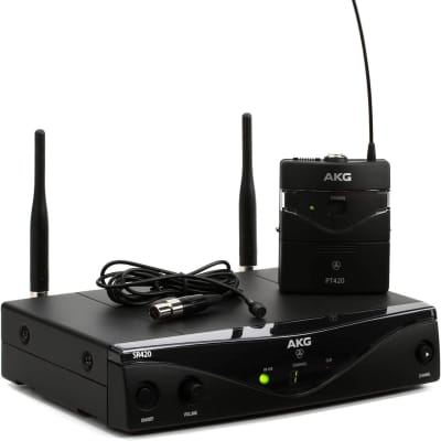 AKG Pro Audio WMS420 Presenter Set Band A Wireless Microphone System with SR420 Stationary Receiver, P420 Pocket Transmitter, and C417L Lavalier Microphone image 1