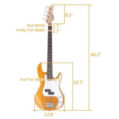 Glarry GP Electric Bass Guitar Transparent Yellow w/ 20W Amplifier image 4