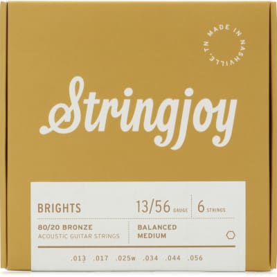 Stringjoy Brights 80/20 Bronze Acoustic Guitar Strings - Medium Gauge (.013 - .056) for sale