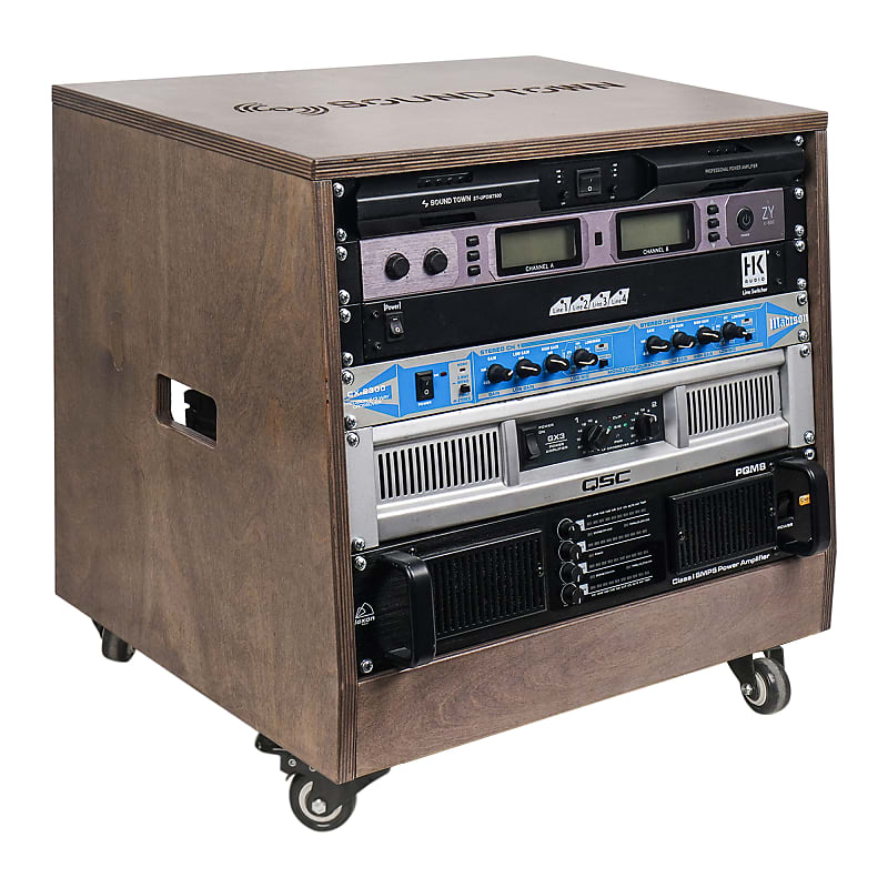 SDRK-16WN  16U Space Studio Recording Room Equipment Rack, Walnut, Wheels  – Sound Town