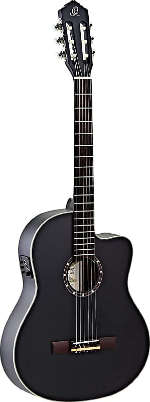 Ortega RCE125SN-SBK Thinline Acoustic-Electric Guitar, Satin Black w/ Gig Bag image 1