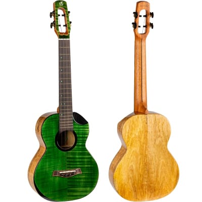 Flight Comet EQ-A Green Tenor Ukulele New - solid stained flamed maple top image 3