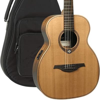 LAG TRAVEL-RCE Travel Series Solid Red Cedar Khaya Neck Acoustic -Electric w/ Case 43 mm Nut Width for sale
