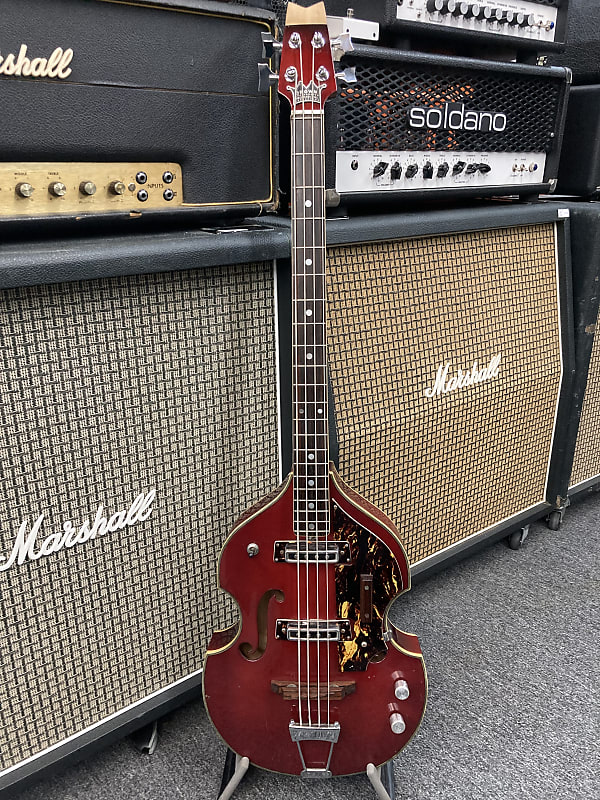Teisco Crown Violin Bass 60's-70's - Trans Red | Reverb