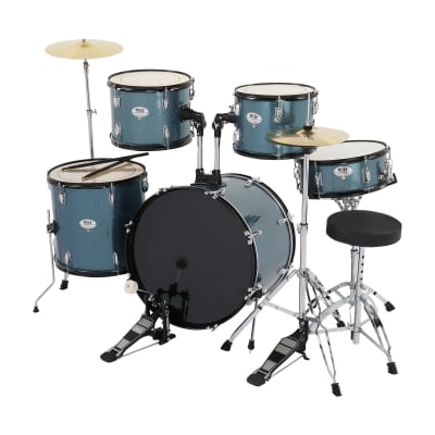 MCH Full Size Adult Drum Set 5-Piece Black with Bass Drum, two Tom Drum, Snare Drum, Floor Tom, 16" Ride Cymbal, 14" Hi-hat Cymbals, Stool, Drum Pedal, Sticks 2020s image 1