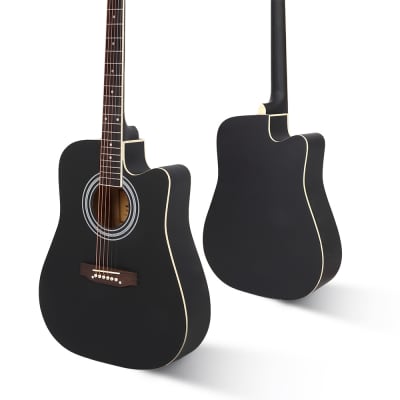 Glarry GT502 41 Inch Matte Cutaway Dreadnought Spruce Front Acoustic Guitar - Black image 5