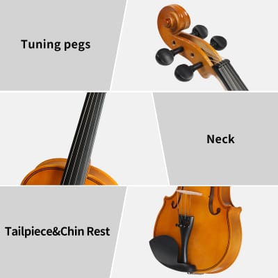 Full Size 4/4 Violin Set for Adults Beginners Students with Hard Case, Violin Bow, Shoulder Rest, Rosin, Extra Strings 2020s - Natural image 15