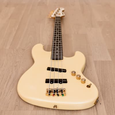 1985 Moon JJ-4 Vintage Jazz Bass Guitar Pearl White w/ EMG J Set 