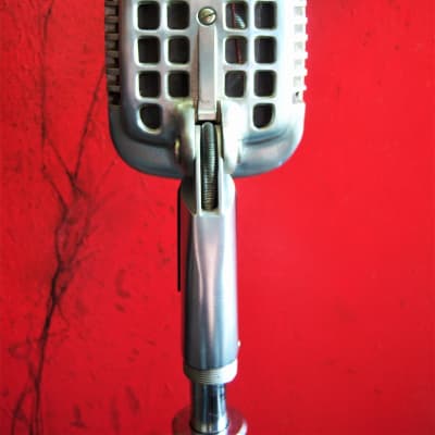 Vintage 1960's Shure 737A crystal microphone Satin Chrome w period Atlas DS-7 desk stand image 9