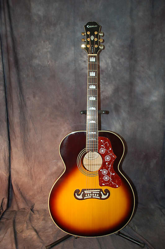 2001 Epiphone EJ 200/VS Vintage Sunburst Jumbo Pro Setup New Hard Shell Case