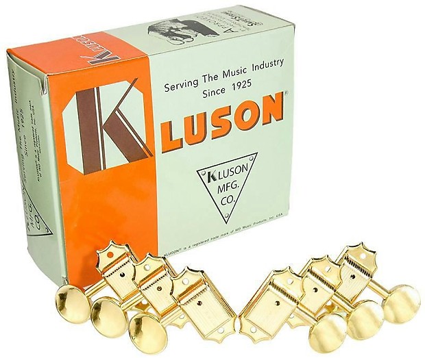 KLUSON Guitar Tuners, 3x3, Gold with Metal Butterbean Button Reverb