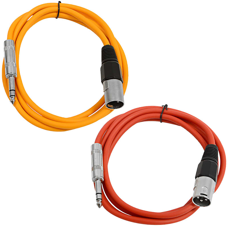 2 Pack of 1/4 Inch to XLR Male Patch Cables 6 Foot Extension Cords Jumper - Orange and Red image 1