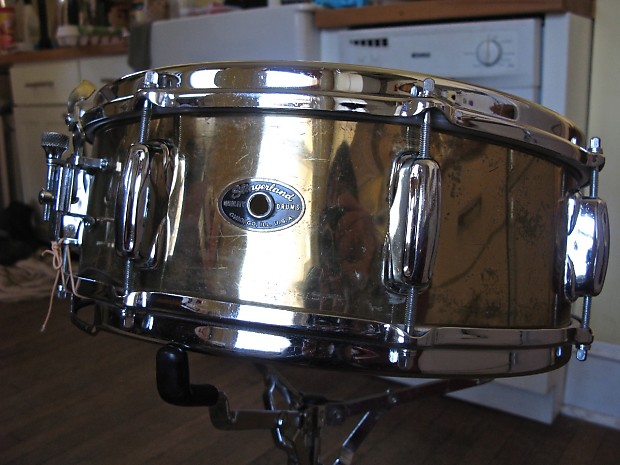 Slingerland No. 142 Brass 5x14" Snare Drum with 3-Point Strainer 1959 - 1960 image 1