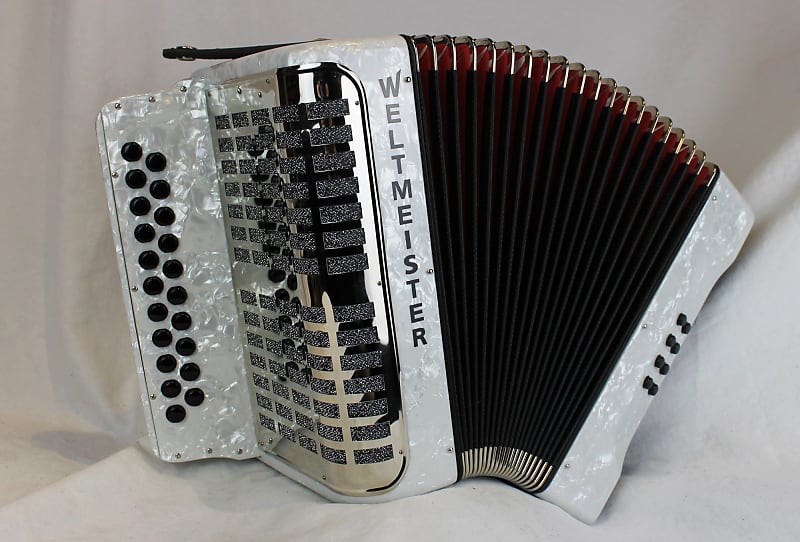 NEW White Pearl Weltmeister Wiener 510 Diatonic Button Accordion CF MMM 21 8 image 1