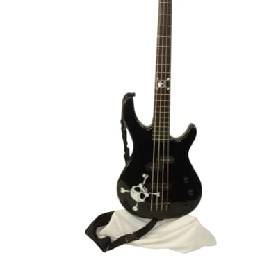2009 Squier MB-4 Modern Bass Special Edition, Rosewood Fingerboard, Black Metallic w/ Skull & Crossbones Graphic on Body image 1