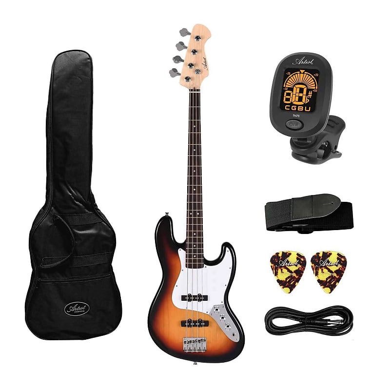Artist AJB Black Bass Guitar w/ Accessories & Tweed Hard Case