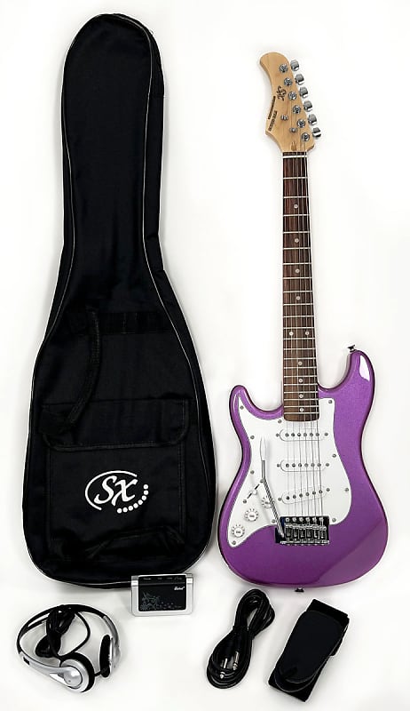 SX 1/2 Size Left Handed Electric Guitar Package w/Bag & Headph amp RST 1/2 MPP Metallic Purple Left image 1