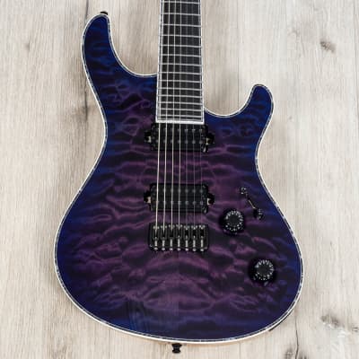Mayones Regius 7 7-String Guitar, 4A Quilted Maple Top, Transparent Dirty Purple Blue Burst Gloss image 2