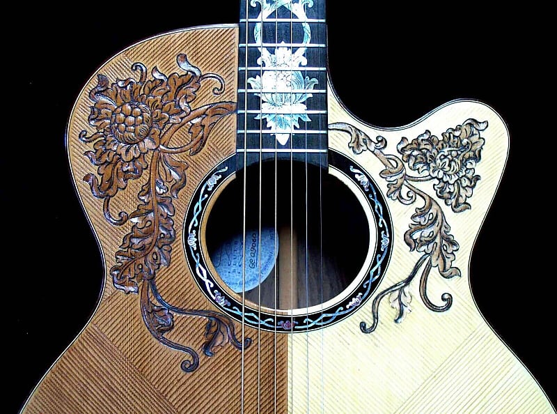 Blueberry Handmade Acoustic Guitar Grand Concert Floral Motif Built to Order image 1