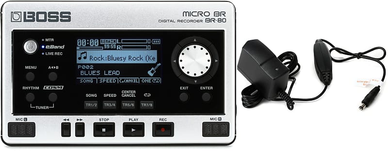 Boss MICRO BR BR-80 8-channel Digital Recorder Bundle with Roland PSA-120S  9v 500mA Power Supply