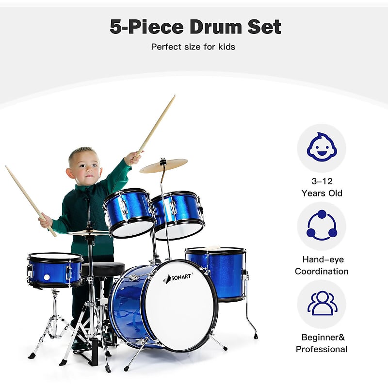 16 Inch 5-Piece Complete Junior Drum Set Beginner Kit Reverb