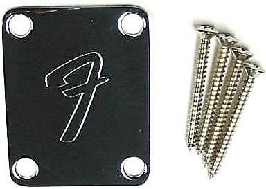 Fender Neck Plate, 70s  F  Logo, 4 Bolt, Chrome 099-1448-100 image 1