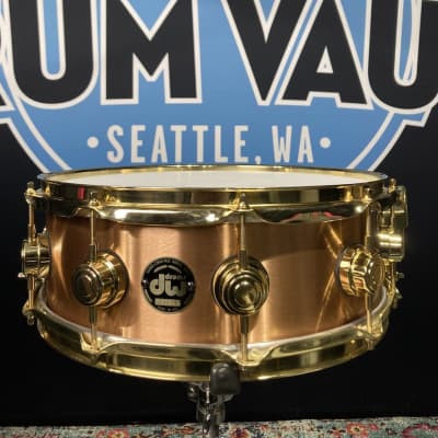 DW 5.5"x14" Heavy Brushed Bronze Snare Drum, With Gold Hardware 2000s? - Brushed Bronze image 1