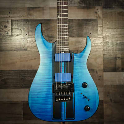 Schecter Banshee GT FR Satin Trans Blue with Black Racing Stripe Decal B-Stock Electric Guitar image 2