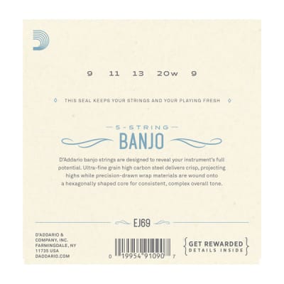D'Addario EJ69 5-String Phosphor Bronze Banjo strings; Loop End 9-20 image 2