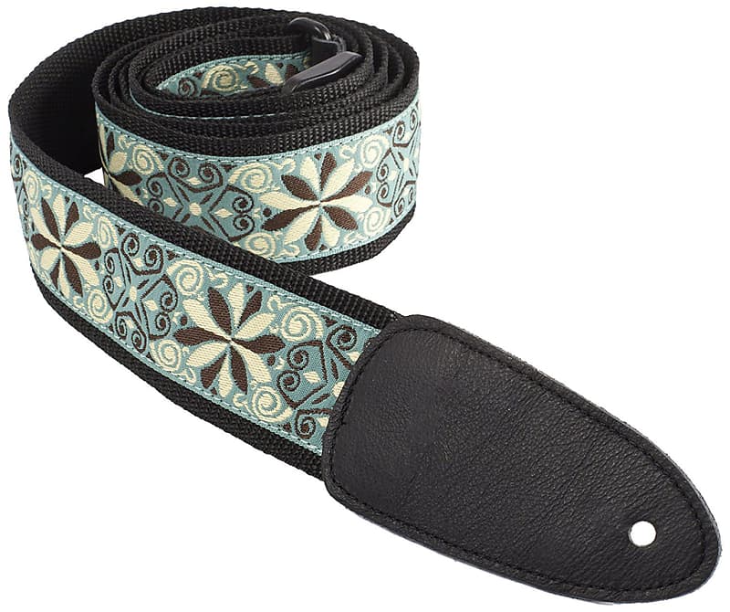 Henry Heller 2in Deluxe Jacquard Guitar Strap - Mint Green and Mocha Floral image 1