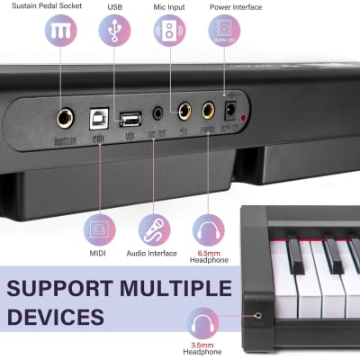 Piano Keyboard 88 Key Full Size Semi Weighted Electronic Digital Piano With Music Stand,Power Supply,Sustain Pedal,Bluetooth,Midi,For Beginner Professional At Home/Stage image 2