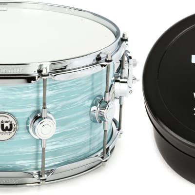 DW Collector's Series Snare Drum - 6.5 x 14 inch - Pale Blue Oyster FinishPly  Bundle with RTOM Moongel Drum Damper Pads - Blue (6-pack) image 1