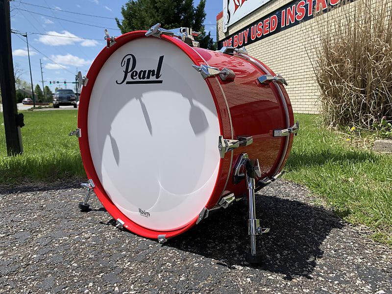 Vintage Pearl World Series Ferrari Red 22x16" Bass Drum Kick with Mount, Chrome Hardware, T-Rods image 1