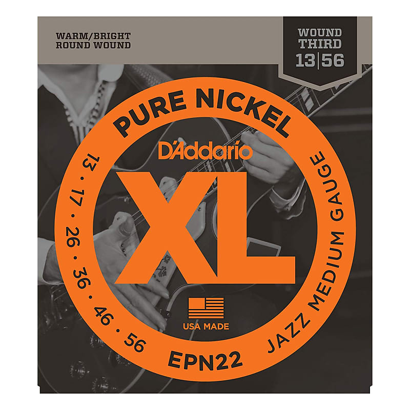 D'Addario EPN22 Pure Nickel Electric Guitar Strings Jazz Medium 13-55 image 1