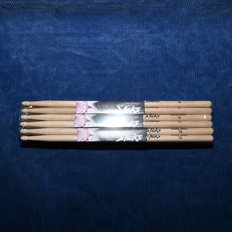 On-Stage American Hickory 7a Wood Tip Sticks 12 Pairs image 1